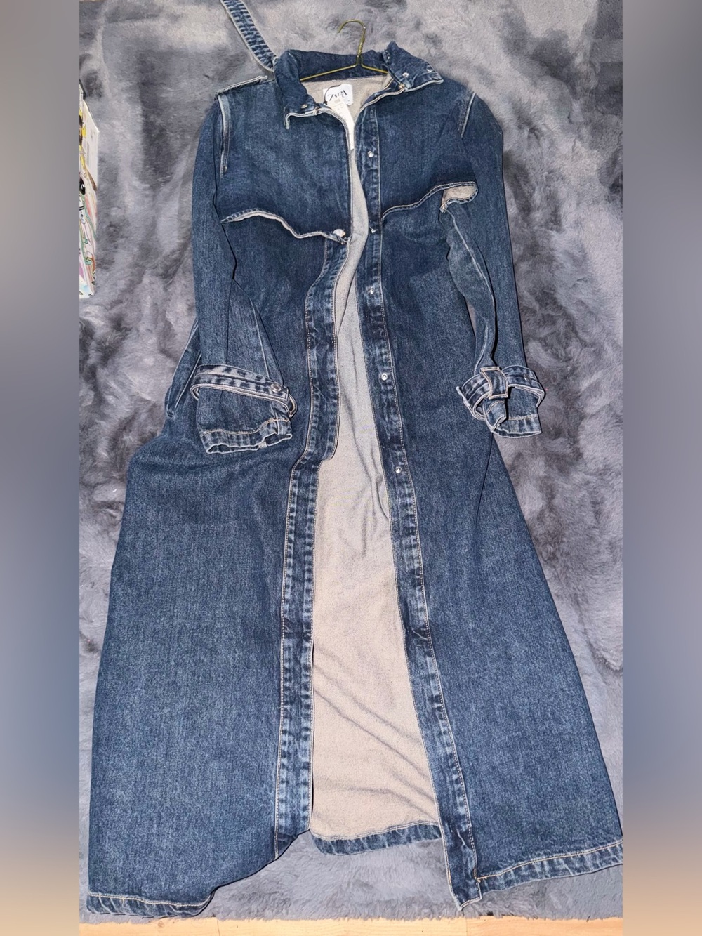 Zara Dark Blue Longline Denim Trench Coat
